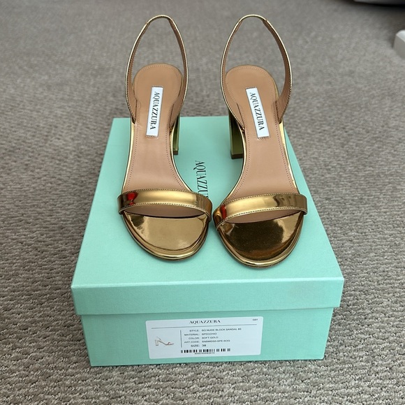 Aquazzura So Nude Block Heel Size 38 Metallic Gold - Picture 4 of 10
